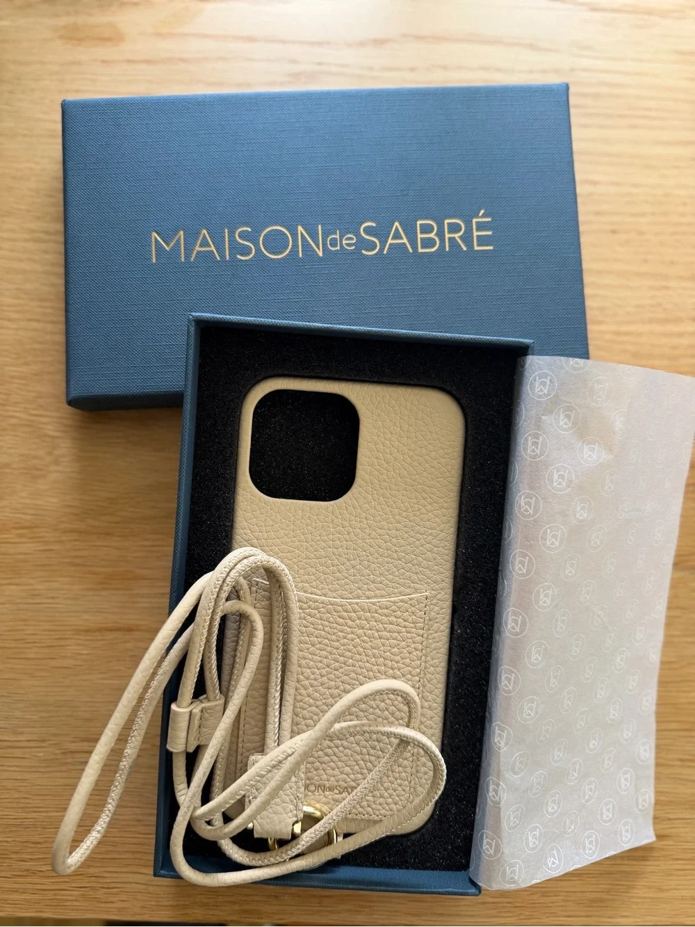 MAISON de SABRÉ Leather Beige Wallet and Sling Phone Case iPhone 13 Pro Max